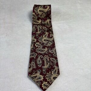 Paolo Jindo Tie Marron And Gold Paisley Pattern 100% Silk Hand Made Vtg